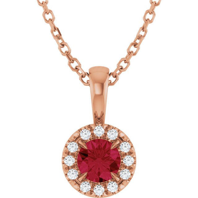 14K Rose 4 mm Lab-Grown Ruby & .05 CTW Natural Diamond 16-18" Necklace