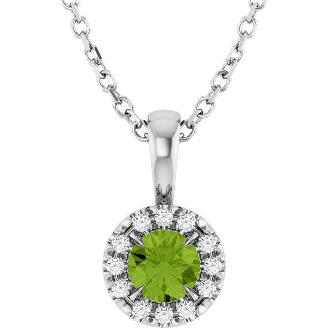 Sterling Silver 4 mm Natural Peridot & .05 CTW Natural Diamond 16-18" Necklace