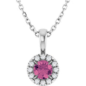 Sterling Silver 4 mm Natural Pink Tourmaline & .05 CTW Natural Diamond 16-18" Necklace