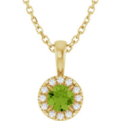 14K Yellow 4 mm Natural Peridot & .05 CTW Natural Diamond 16-18" Necklace