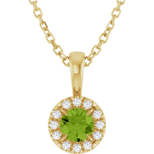 14K Yellow 4 mm Natural Peridot & .05 CTW Natural Diamond 16-18" Necklace