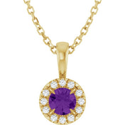 14K Yellow 4 mm Natural Amethyst & .05 CTW Natural Diamond 16-18" Necklace