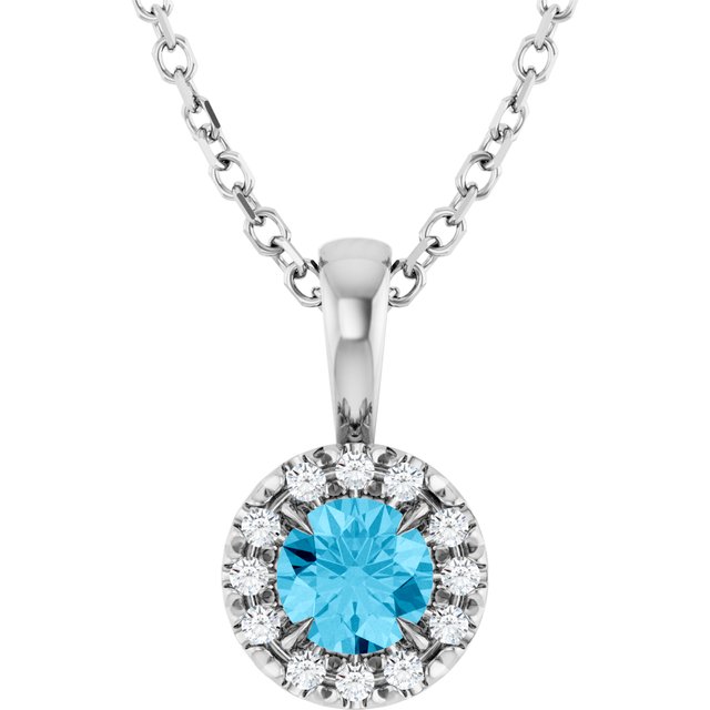 Sterling Silver 4 mm Natural Aquamarine & .05 CTW Natural Diamond 16-18" Necklace