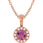14K Rose 4 mm Natural Pink Tourmaline & .05 CTW Natural Diamond 16-18" Necklace