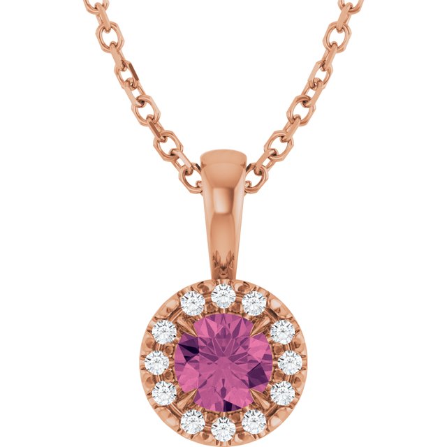 14K Rose 4 mm Natural Pink Tourmaline & .05 CTW Natural Diamond 16-18" Necklace