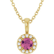 14K Yellow 4 mm Natural Pink Tourmaline & .05 CTW Natural Diamond 16-18" Necklace