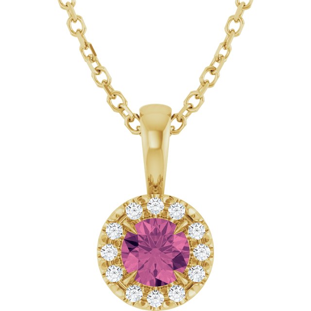 14K Yellow 4 mm Natural Pink Tourmaline & .05 CTW Natural Diamond 16-18" Necklace