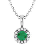 Sterling Silver 4 mm Lab-Grown Emerald & .05 CTW Natural Diamond 16-18" Necklace