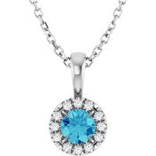 Platinum 4 mm Natural Blue Zircon & .05 CTW Natural Diamond 16-18" Necklace