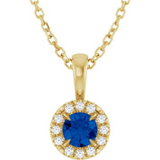 14K Yellow 4 mm Lab-Grown Blue Sapphire & .05 CTW Natural Diamond 16-18" Necklace