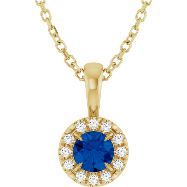 14K Yellow 4 mm Lab-Grown Blue Sapphire & .05 CTW Natural Diamond 16-18" Necklace