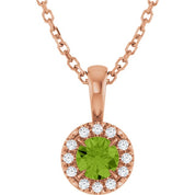 14K Rose 4 mm Natural Peridot & .05 CTW Natural Diamond 16-18" Necklace