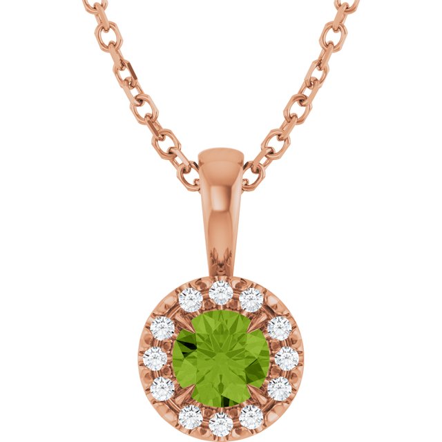 14K Rose 4 mm Natural Peridot & .05 CTW Natural Diamond 16-18" Necklace