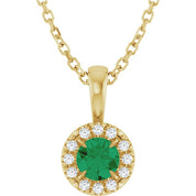 14K Yellow 4 mm Natural Emerald & .05 CTW Natural Diamond 16-18" Necklace