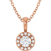 14K Rose 4 mm Natural White Sapphire & .05 CTW Natural Diamond 16-18" Necklace