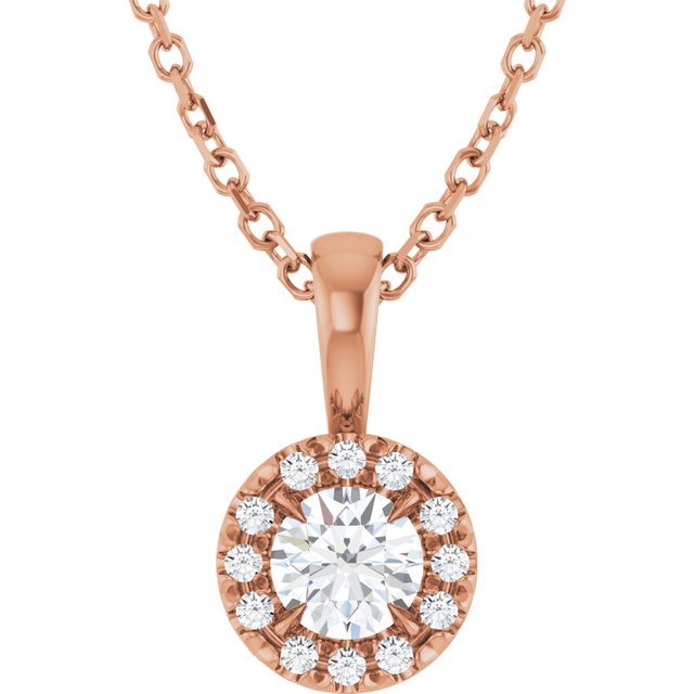 14K Rose 4 mm Natural White Sapphire & .05 CTW Natural Diamond 16-18" Necklace