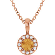 14K Rose 4 mm Natural Citrine & .05 CTW Natural Diamond 16-18" Necklace