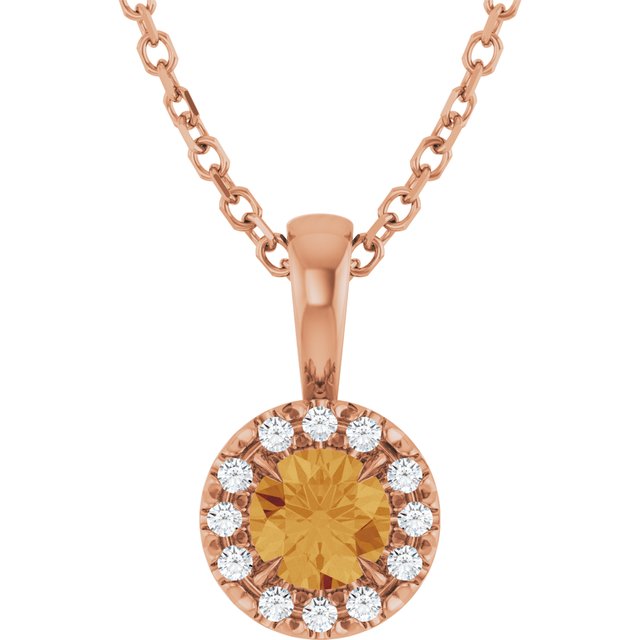 14K Rose 4 mm Natural Citrine & .05 CTW Natural Diamond 16-18" Necklace
