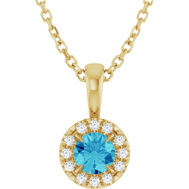 14K Yellow 4 mm Natural Blue Zircon & .05 CTW Natural Diamond 16-18" Necklace