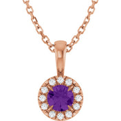 14K Rose 4 mm Natural Amethyst & .05 CTW Natural Diamond 16-18" Necklace