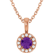 14K Rose 4 mm Natural Amethyst & .05 CTW Natural Diamond 16-18" Necklace