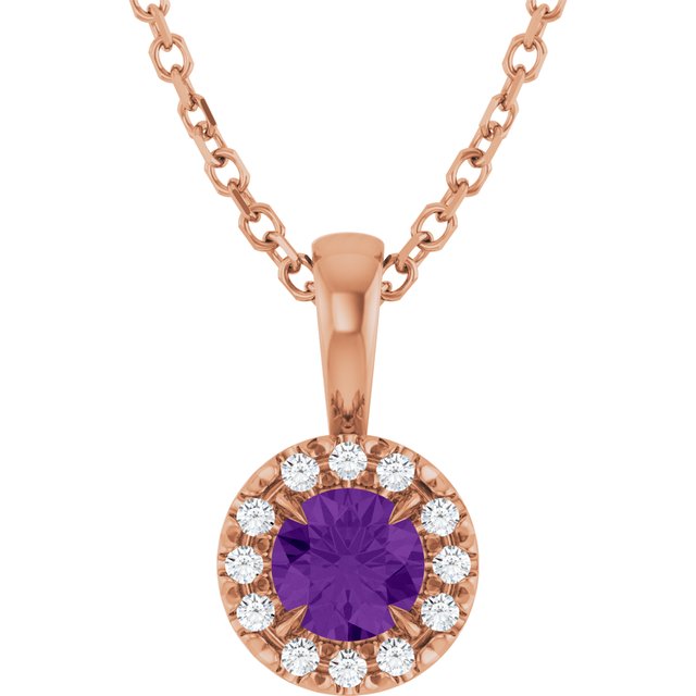 14K Rose 4 mm Natural Amethyst & .05 CTW Natural Diamond 16-18" Necklace