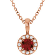 14K Rose 4 mm Natural Mozambique Garnet & .05 CTW Natural Diamond 16-18" Necklace