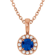 14K Rose 4 mm Lab-Grown Blue Sapphire & .05 CTW Natural Diamond 16-18" Necklace