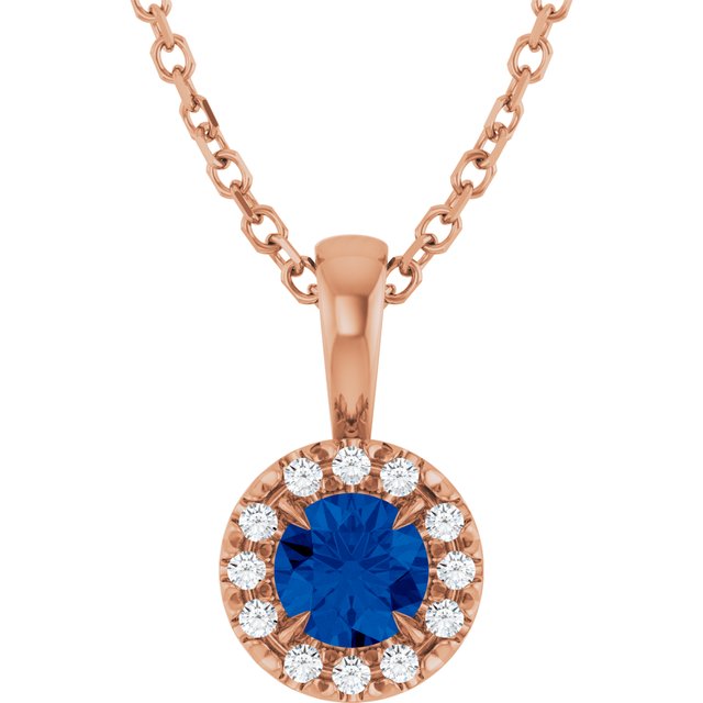 14K Rose 4 mm Lab-Grown Blue Sapphire & .05 CTW Natural Diamond 16-18" Necklace