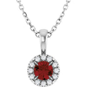 Sterling Silver 4 mm Natural Mozambique Garnet & .05 CTW Natural Diamond 16-18" Necklace