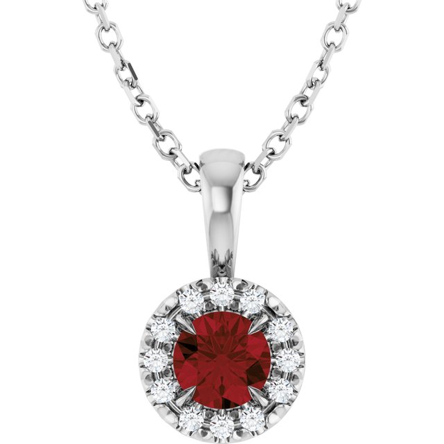 Sterling Silver 4 mm Natural Mozambique Garnet & .05 CTW Natural Diamond 16-18" Necklace