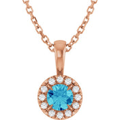 14K Rose 4 mm Natural Blue Zircon & .05 CTW Natural Diamond 16-18" Necklace