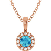 14K Rose 4 mm Natural Blue Zircon & .05 CTW Natural Diamond 16-18" Necklace