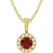 14K Yellow 4 mm Natural Mozambique Garnet & .05 CTW Natural Diamond 16-18" Necklace