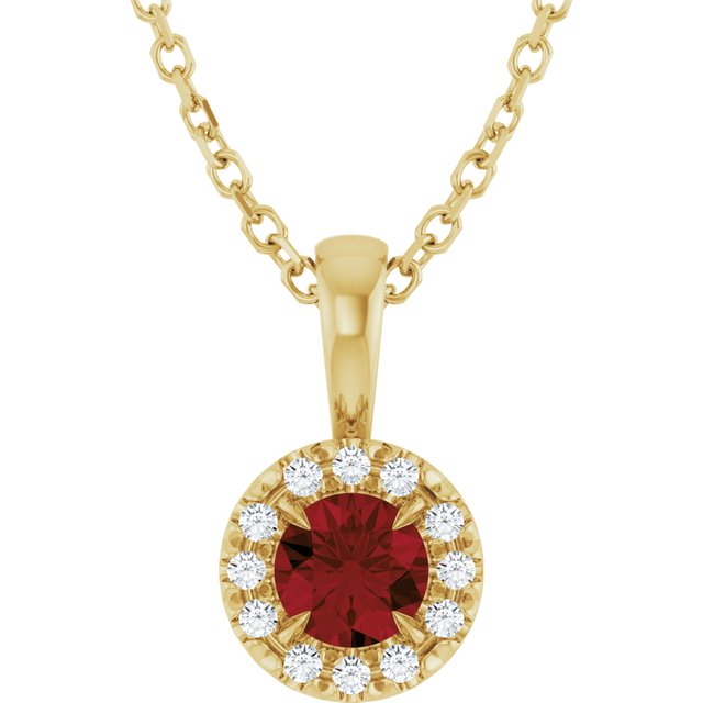 14K Yellow 4 mm Natural Mozambique Garnet & .05 CTW Natural Diamond 16-18" Necklace