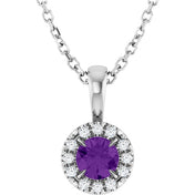 Sterling Silver 4 mm Natural Amethyst & .05 CTW Natural Diamond 16-18" Necklace