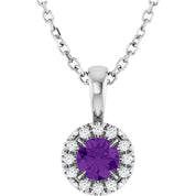 Sterling Silver 4 mm Natural Amethyst & .05 CTW Natural Diamond 16-18" Necklace
