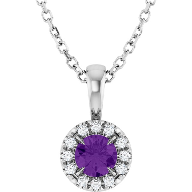 Sterling Silver 4 mm Natural Amethyst & .05 CTW Natural Diamond 16-18" Necklace