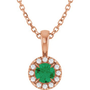 14K Rose 4 mm Lab-Grown Emerald & .05 CTW Natural Diamond 16-18" Necklace