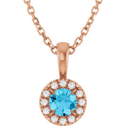 14K Rose 4 mm Natural Aquamarine & .05 CTW Natural Diamond 16-18" Necklace
