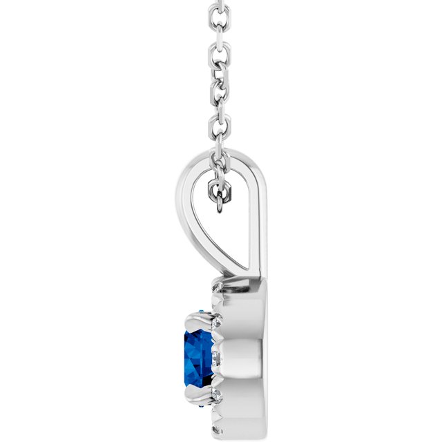 Sterling Silver 4 mm Lab-Grown Blue Sapphire & .05 CTW Natural Diamond 16-18" Necklace