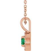 14K Rose 4 mm Lab-Grown Emerald & .05 CTW Natural Diamond 16-18" Necklace