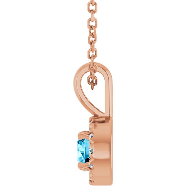 14K Rose 4 mm Natural Aquamarine & .05 CTW Natural Diamond 16-18" Necklace
