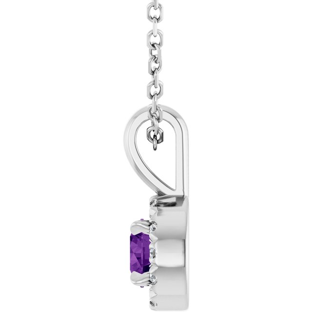 Sterling Silver 4 mm Natural Amethyst & .05 CTW Natural Diamond 16-18" Necklace