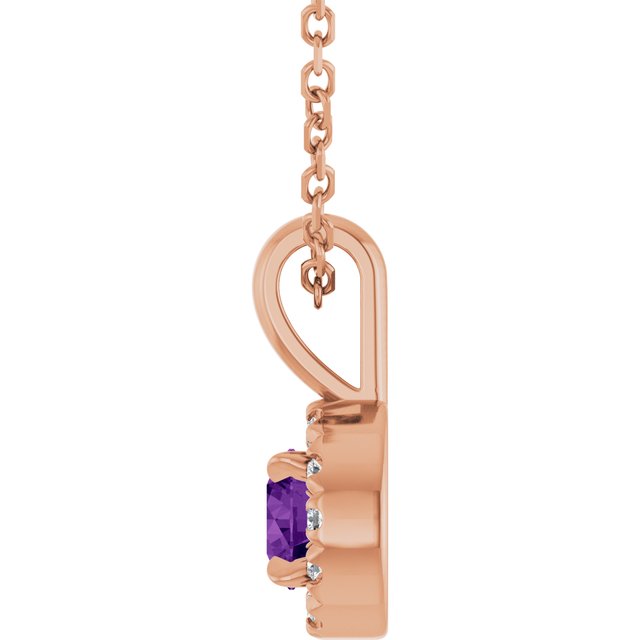 14K Rose 4 mm Natural Amethyst & .05 CTW Natural Diamond 16-18" Necklace