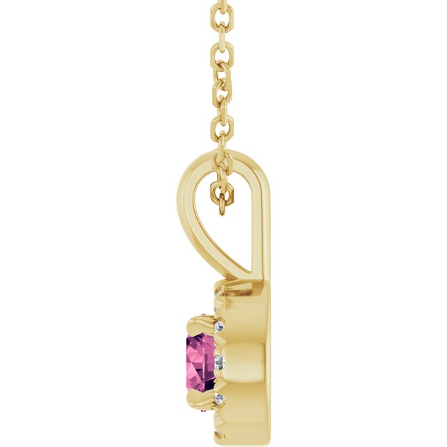 14K Yellow 4 mm Natural Pink Tourmaline & .05 CTW Natural Diamond 16-18" Necklace