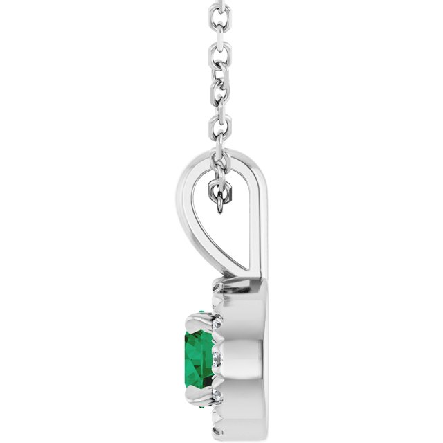 Sterling Silver 4 mm Lab-Grown Emerald & .05 CTW Natural Diamond 16-18" Necklace
