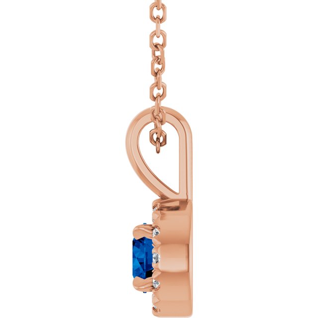 14K Rose 4 mm Lab-Grown Blue Sapphire & .05 CTW Natural Diamond 16-18" Necklace