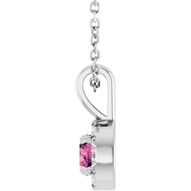 Sterling Silver 4 mm Natural Pink Tourmaline & .05 CTW Natural Diamond 16-18" Necklace