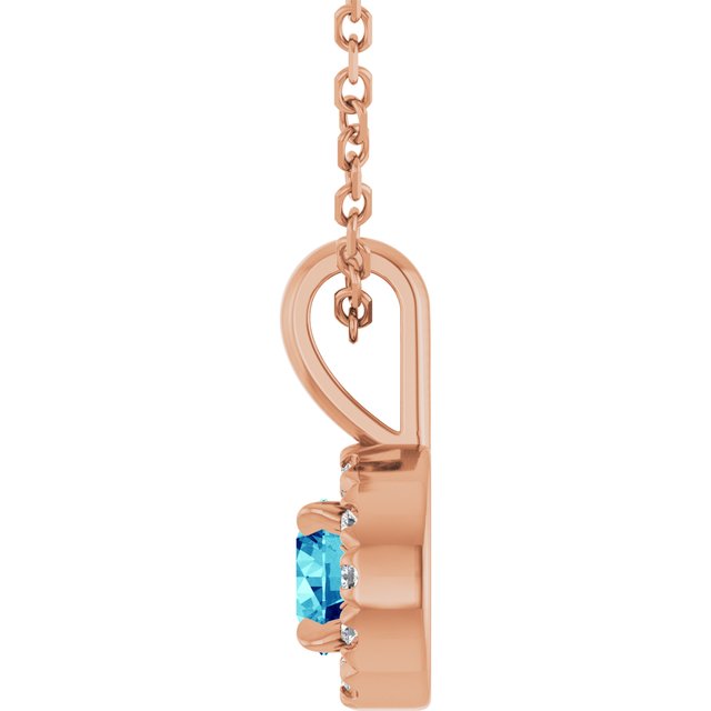 14K Rose 4 mm Natural Blue Zircon & .05 CTW Natural Diamond 16-18" Necklace